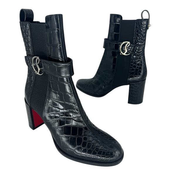 Christian Louboutin Croc Embossed Chelsea Boot 70 Calf Leather in Black - Picture 5 of 16